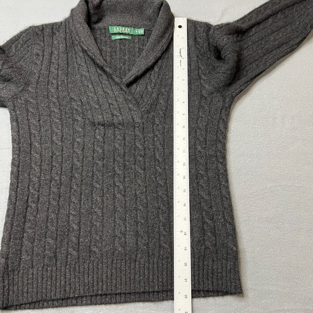 Lauren Ralph Lauren Sweater Women's Medium Gray Cashmere Cable Knit Shawl Collar - Picture 9 of 10